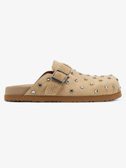 Studded Suede Adjustable Buckle Strap Slippers