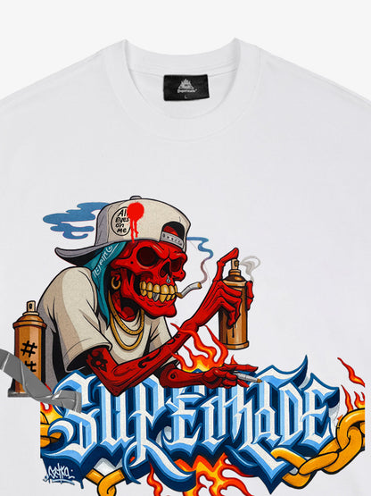 Thesupermade Skull Graffiti Artist Flame Flower Font T-shirt 