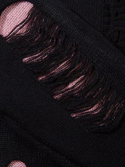 Irregular Neck Hole Hollow Knit Raw Edge Sweater 