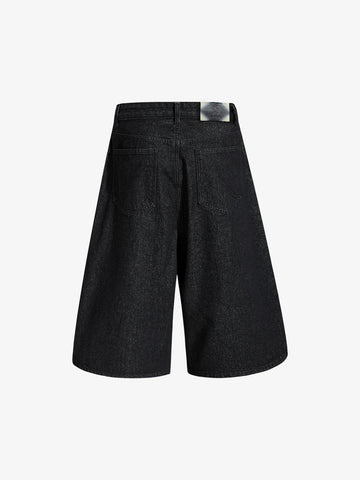 Asymmetric Multi-Button Fly Wide-Leg Denim Jorts