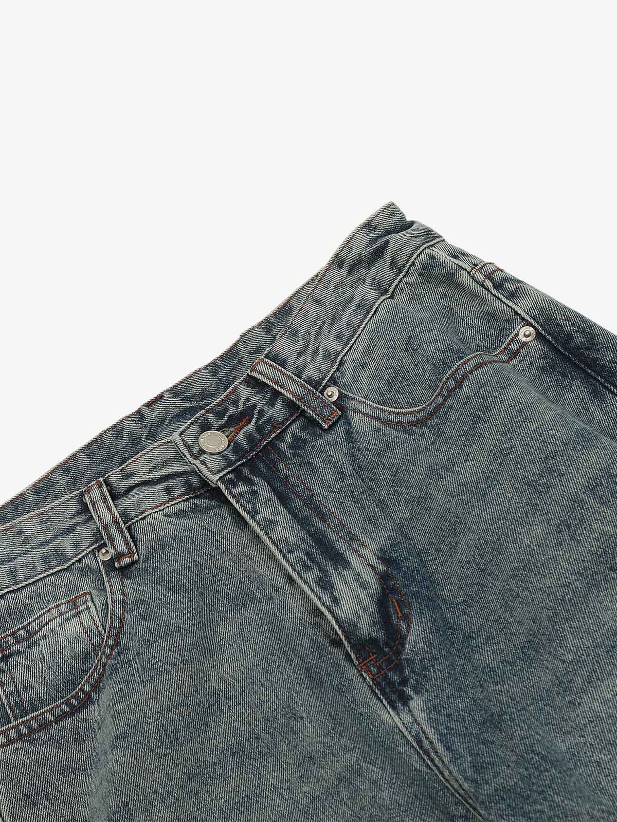 Distressed Pleated Flared Jeans