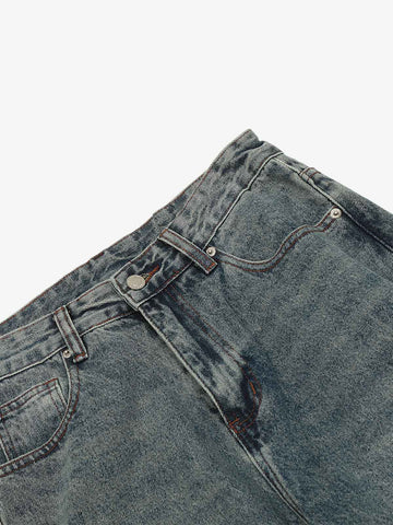 Distressed Pleated Flared Jeans