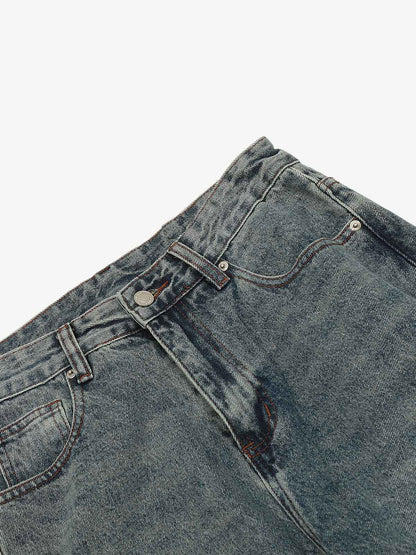 Distressed Pleated Flared Jeans