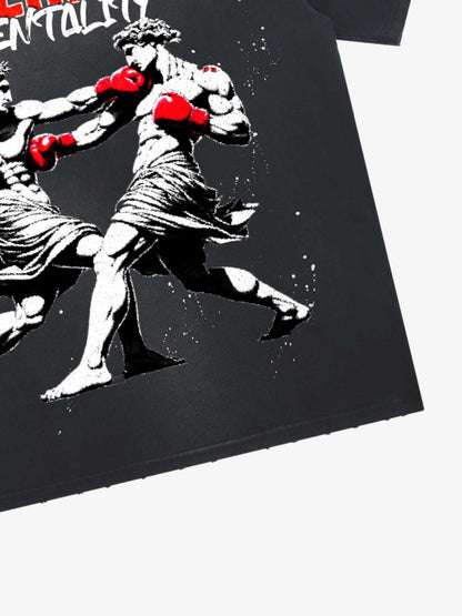 Boxing Sculpture Graphic Tee – Black Cotton Oversized Streetwear T-Shirt