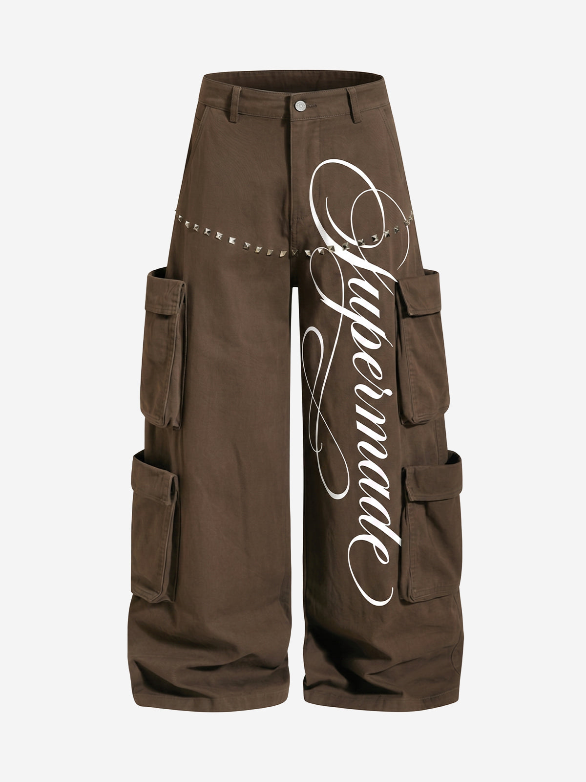 Embroidered Studded Multi-Pocket Paratrooper Cargo Jeans