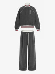 Retro Color-Blocked Striped Stand-Collar Tracksuit 