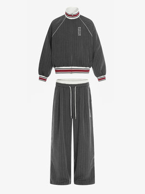 Thesupermade American Retro Color-Blocked Striped Stand-Collar Tracksuit 