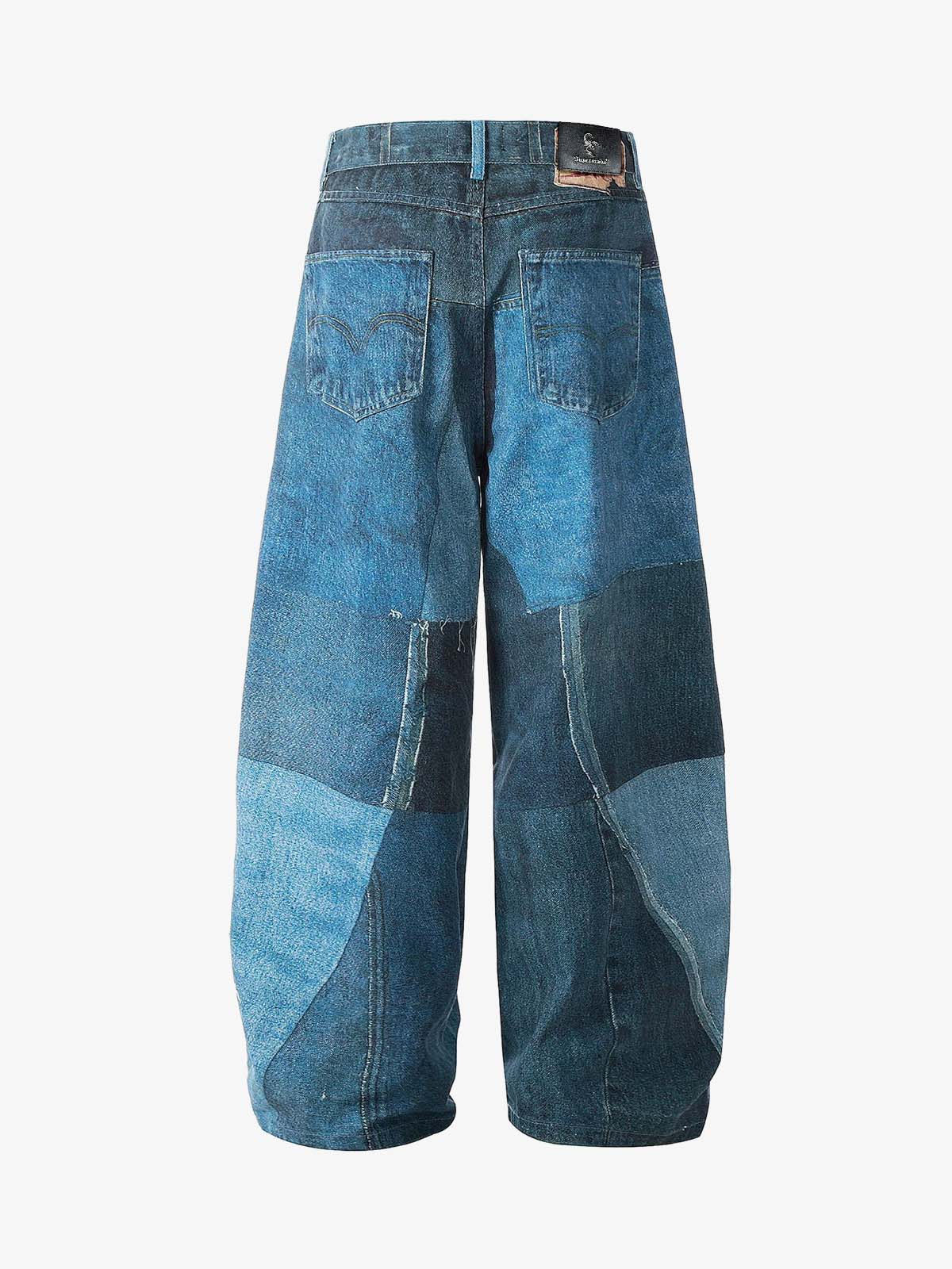 Irregular Graphic Washed Curved-Leg Jeans