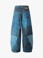 Irregular Graphic Washed Curved-Leg Jeans