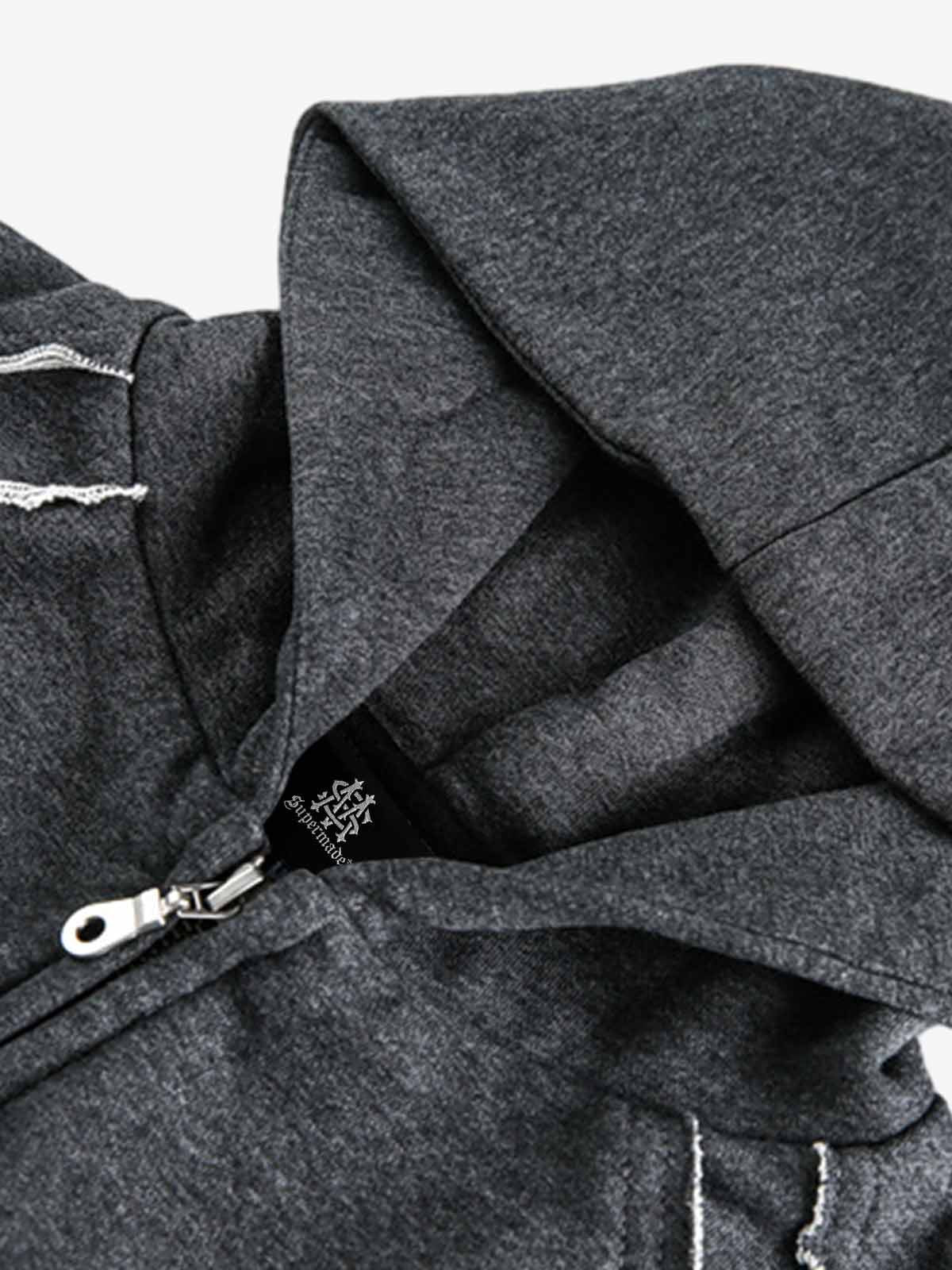 Stylish Distressed Hoodie with Zip-Up Design for Casual Wear 