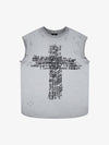 Letter Cross Graphic Distressed Tank Top