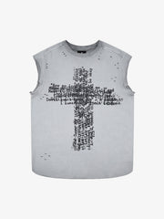 Letter Cross Graphic Distressed Tank Top