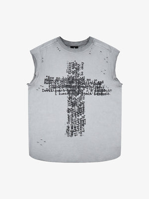 Letter Cross Graphic Distressed Tank Top