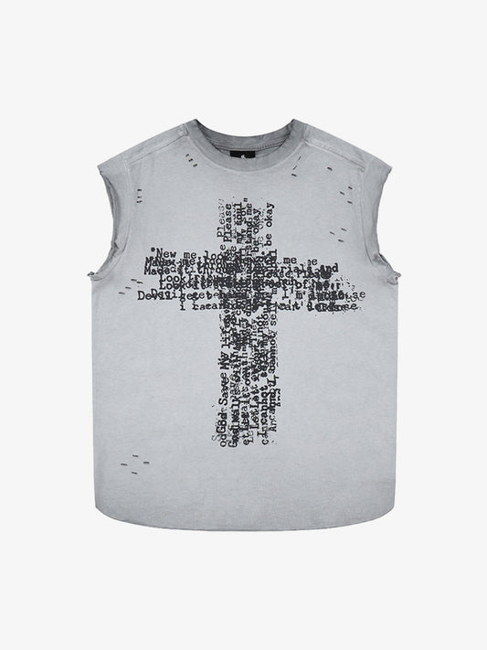 Letter Cross Graphic Distressed Tank Top