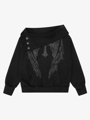 Sweatshirt mit gekreuztem Flügel-Grafik und Strasssteinen
