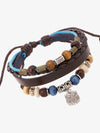 Leather and Beaded Wrap Bracelet with Silver Charm for Men and Women 
