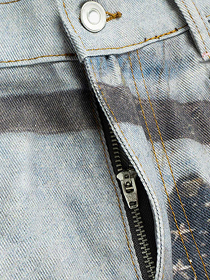 Multi-Keychain Heart Digital Printed Jeans 