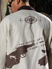 Supermade “Your God Is Not Here” Slogan Print Color-Blocked Embroidered Retro Canvas Jacket 