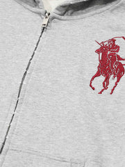 Streetwear Knight Horse Embroidered Cropped Zip-Up Hoodie