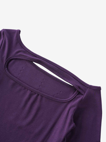 Eyelet Detail Off-Shoulder Long Sleeve Tee