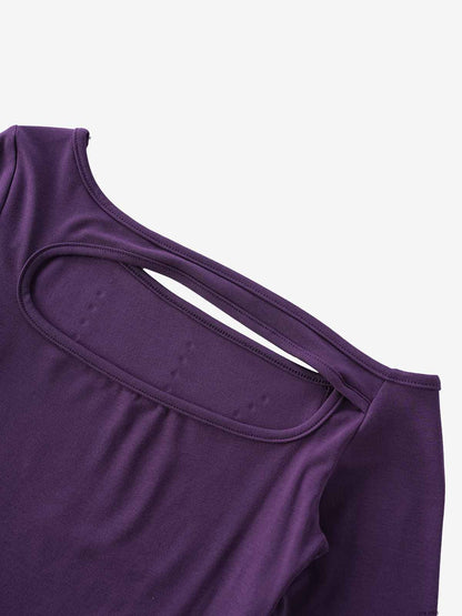 Eyelet Detail Off-Shoulder Long Sleeve Tee