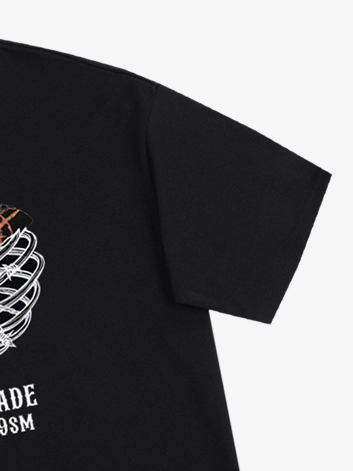 Cotton Black Heart Print Graphic T-Shirt with Floral and Skeleton Design 