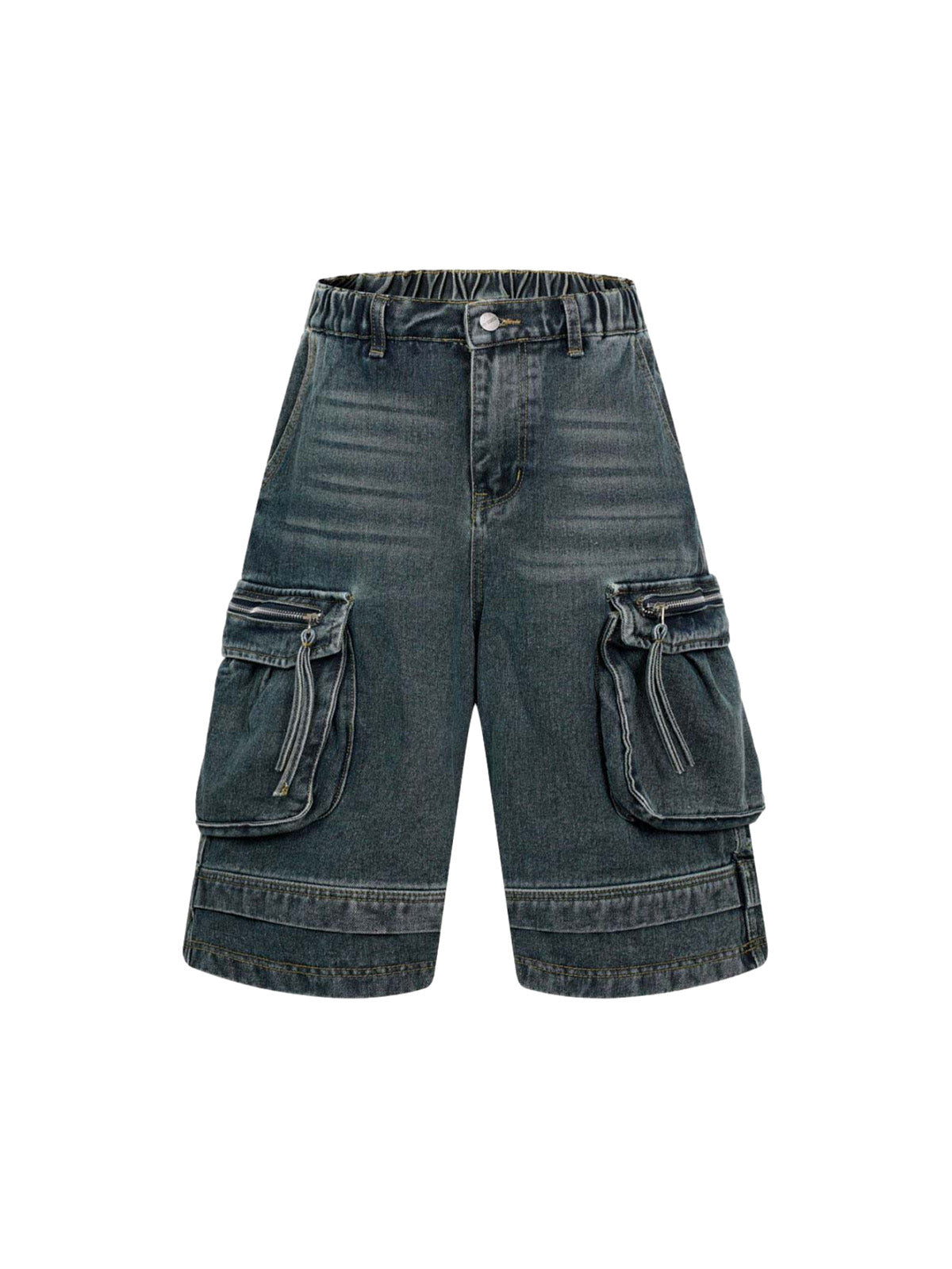 Washed Multi-Pocket Denim Cargo Jorts