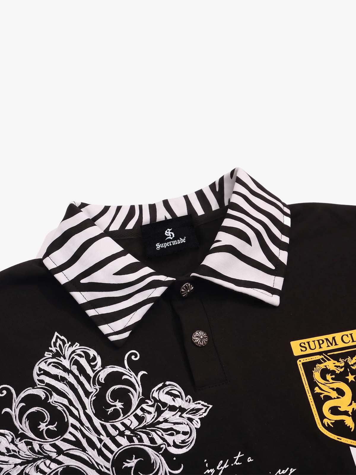 Zebra Letter Graphic Collared Long Sleeve Tee