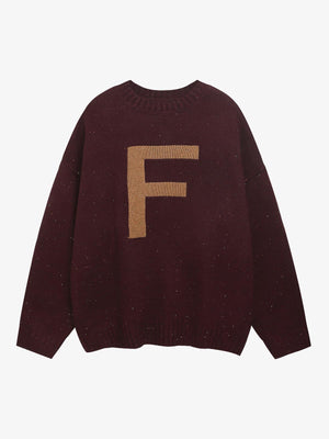 Oversized Knit Sweater with Bold Letter Design for Fall and Winter 