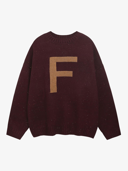 Oversized Knit Sweater with Bold Letter Design for Fall and Winter 
