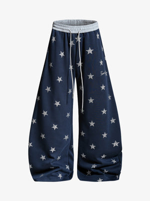 Color-Block Waistband Star Print Pants 