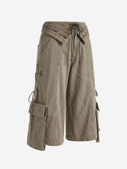 Turned-Waist Utility Wide-Leg Jeans