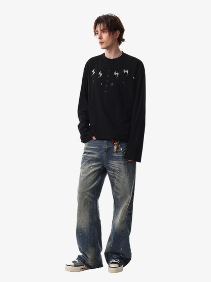 Layered Neck Button Detail Long Sleeve T-Shirt