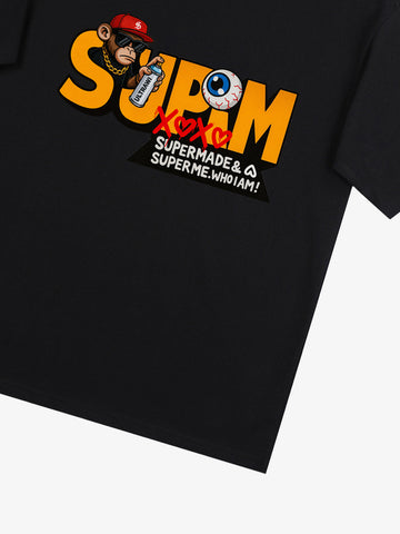 SUPM Trendy Hip-Hop Monkey Graffiti Font T-Shirt 