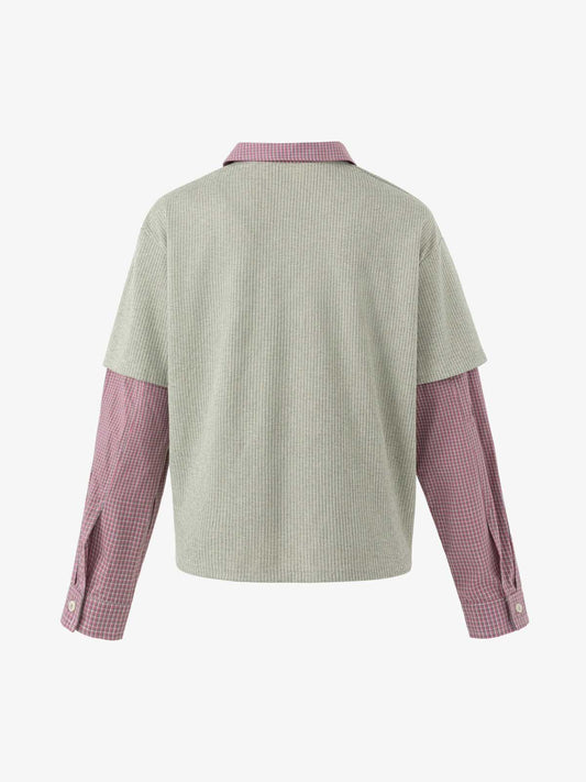 Cartoon Letter Graphic Striped Layered Long Sleeve Tee