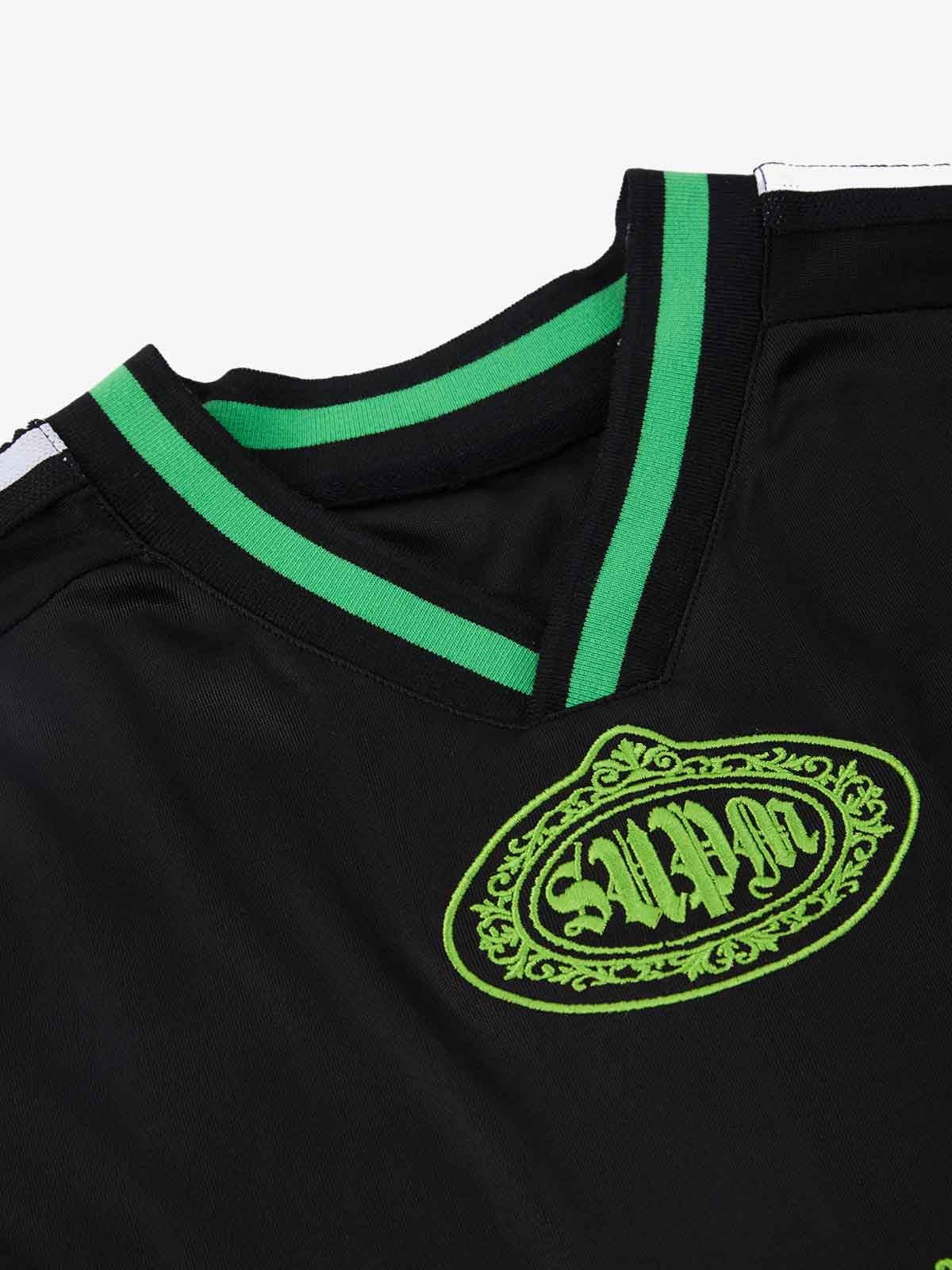 Supermade Color-Blocked V-Neck Embroidered Jersey Short-Sleeved 