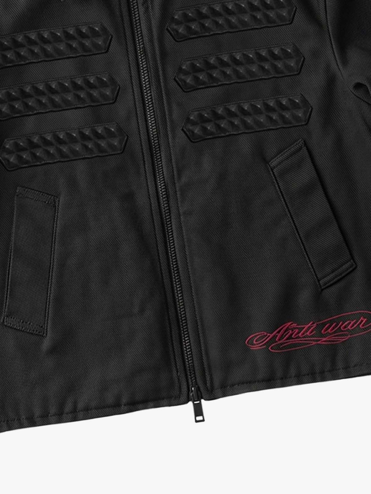 Embossed Stud Patch Cropped Napoleon Jacket