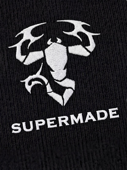 Cotton-blend black, white and gray vest with scorpion embroidered logo and deformed logo print 