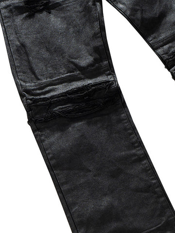 Tactical Knee-Panel Distressed Waxed Leggings
