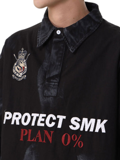 Jersey Faux Two-piece Embroidery Polo Collar Sweatshirt 