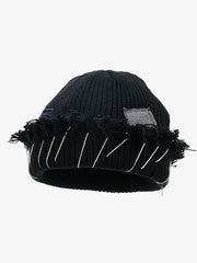 Distressed Denim Patchwork Beanie 