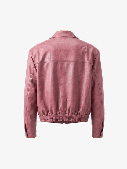 Cross Embroidered Color Block Cropped Biker Jacket