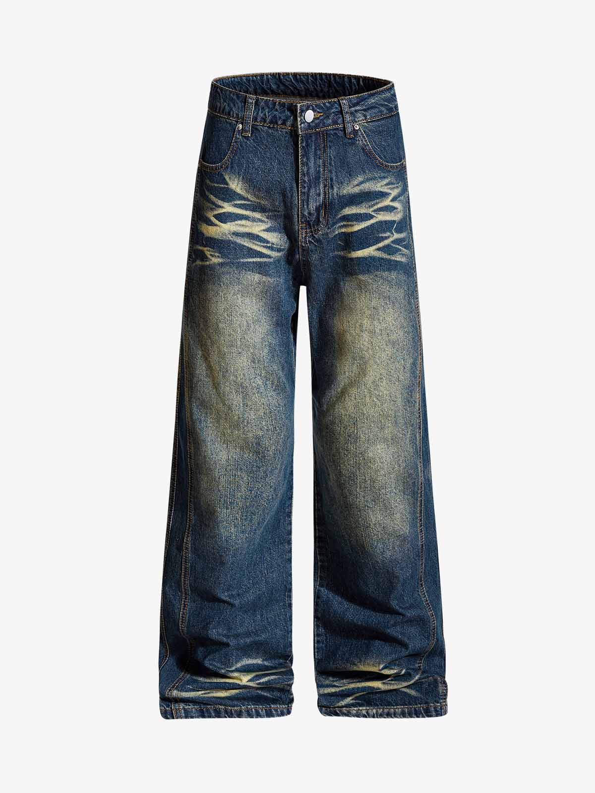Vintage Washed Distressed Straight-Leg Jeans 
