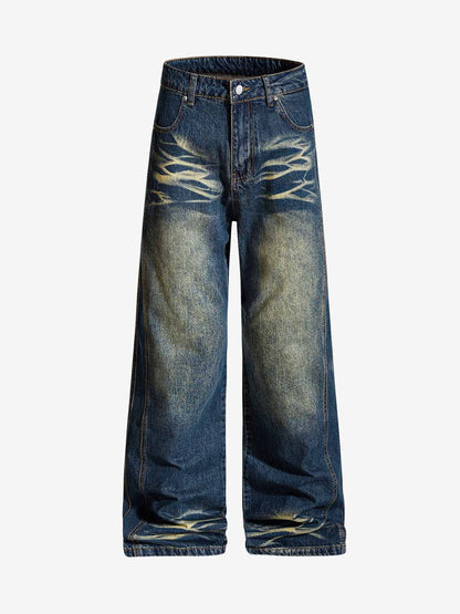 Vintage Washed Distressed Straight-Leg Jeans 