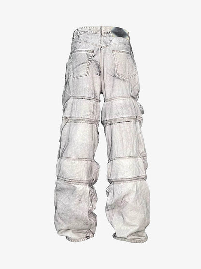 Distressed Ruched Wide Leg Denim Jeans