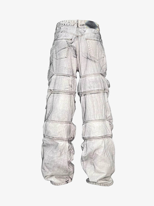 Distressed Ruched Wide Leg Denim Jeans