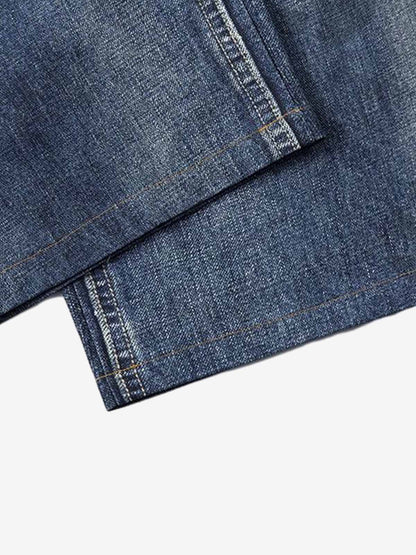 Denim Wide Leg Jeans with Tiger Print Patchwork and Ripped Details 