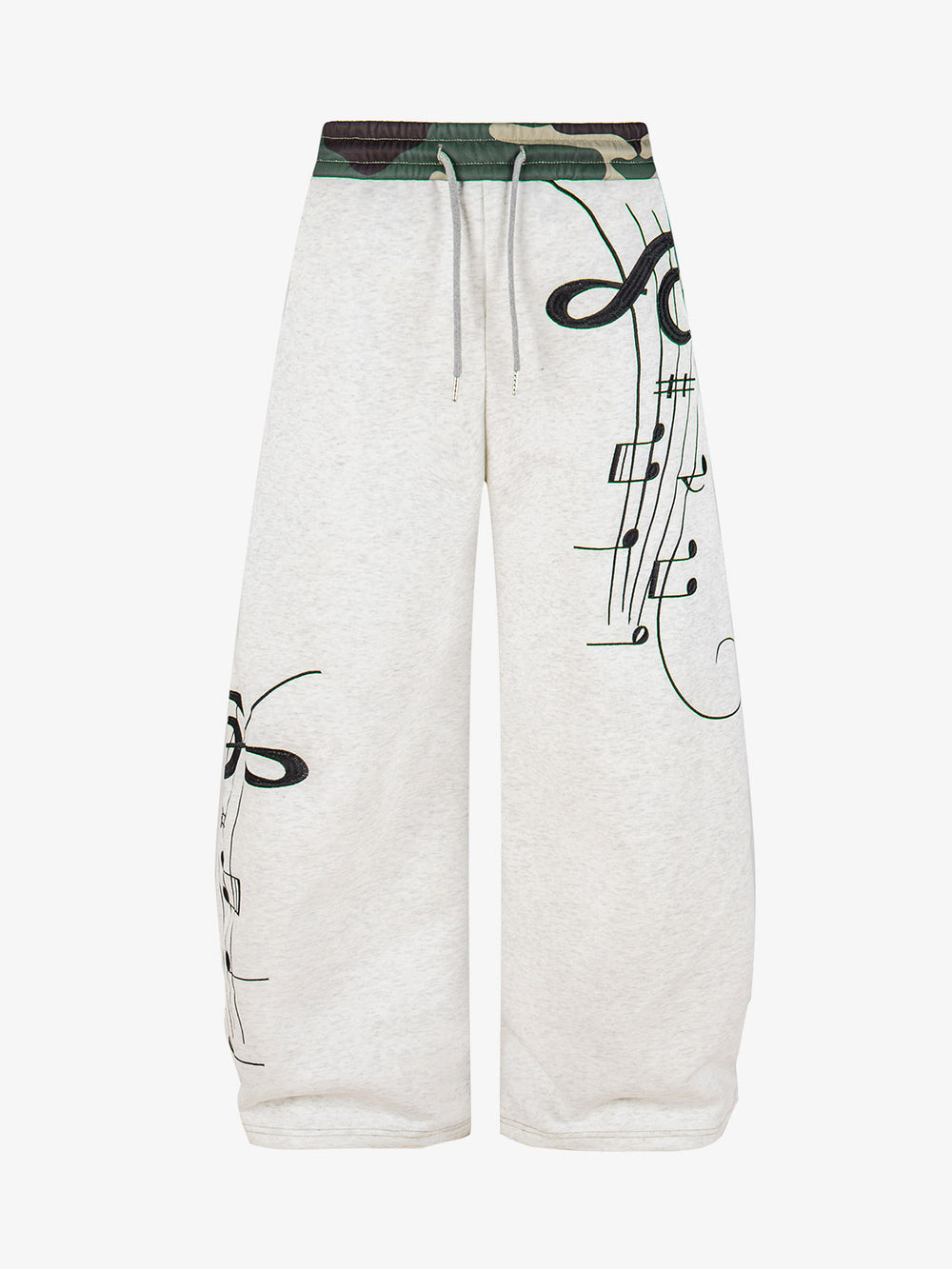 Music Note Graphic Camo Patchwork Baggy Sweatpants