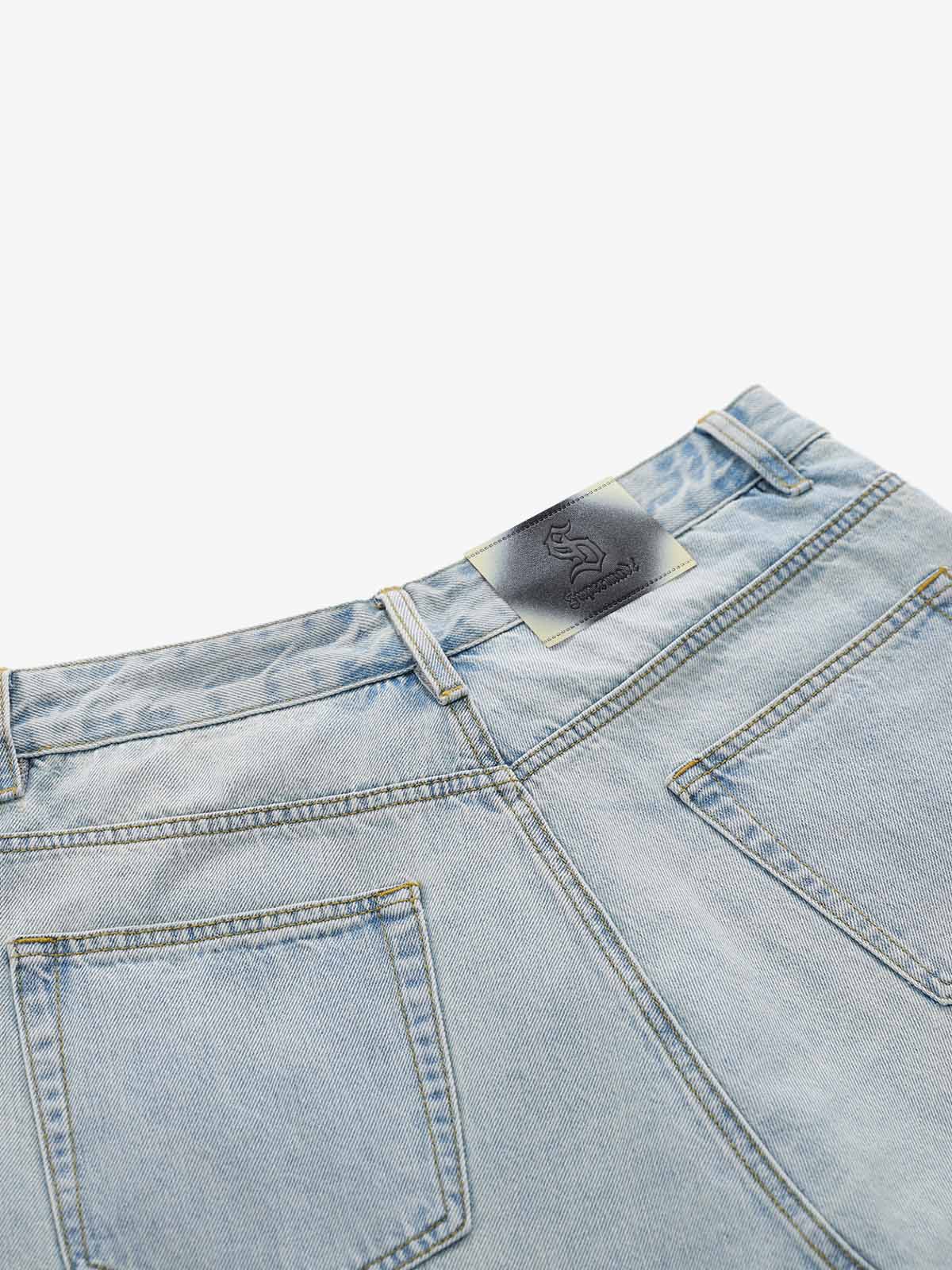 Faux Two-Piece Ripped Denim Shorts 