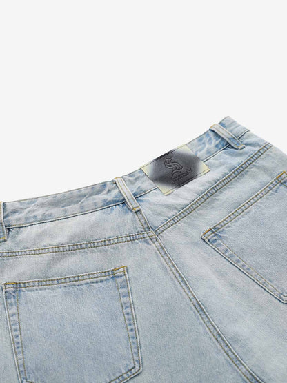 Faux Two-Piece Ripped Denim Shorts